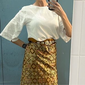 Elegant White Linen Wide Sleeve Women's Top